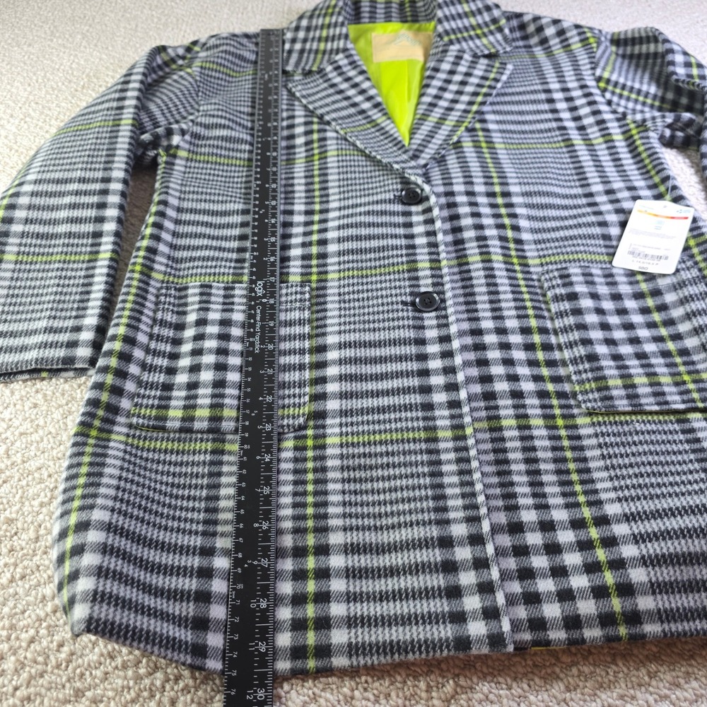 Thereabouts Plaid Overcoat L 14.5/16.5 Plus Neon Trim Viscose Blend Grey Black - Picture 7 of 10